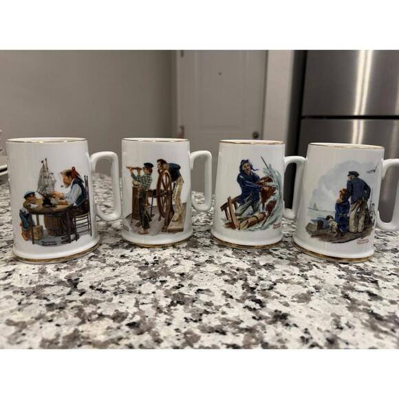 Set of 4 Norman Rockwell Seafarers Collection Tankard Mug Long John Silvers 1985 - Picture 14 of 15